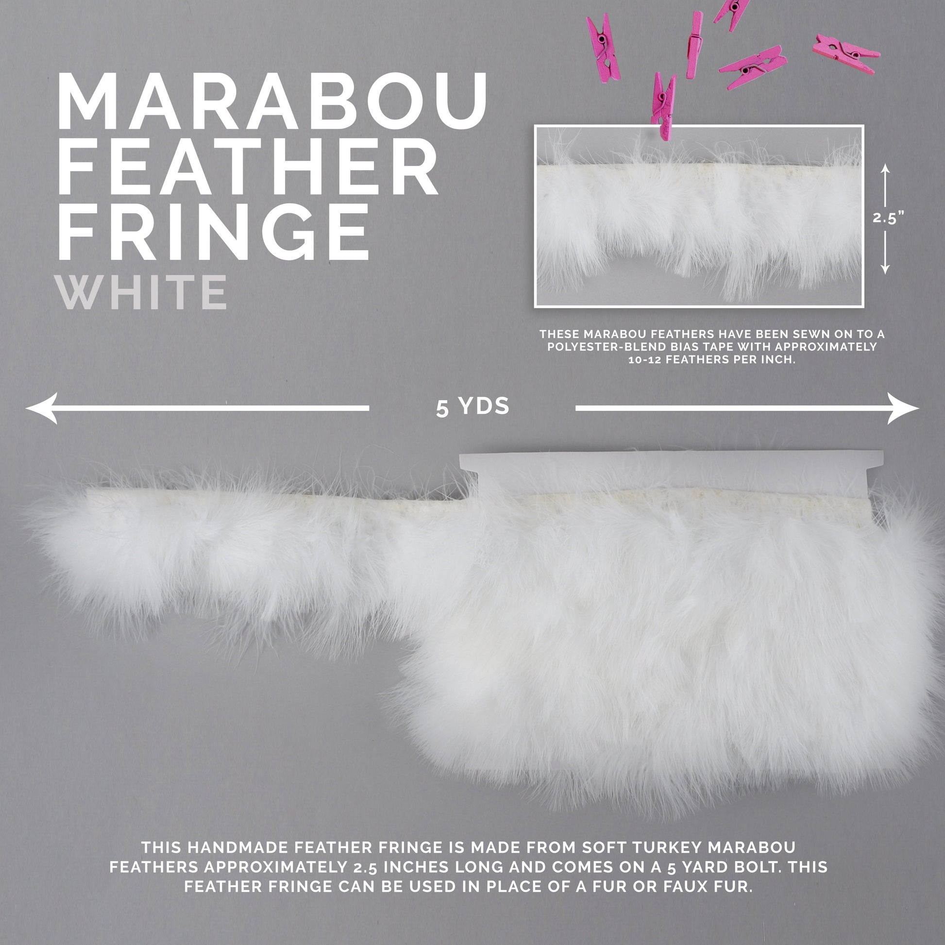 Marabou Feather Fringe - White - Feathers