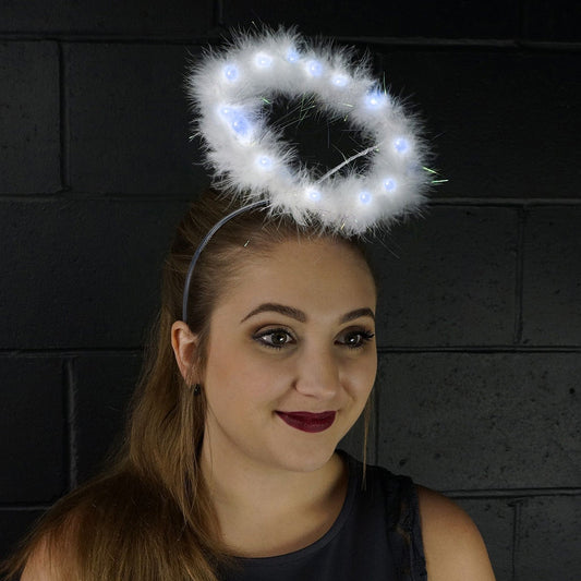 Marabou Feather Halo W/LED Lights White W/Opal Lurex - Feathers