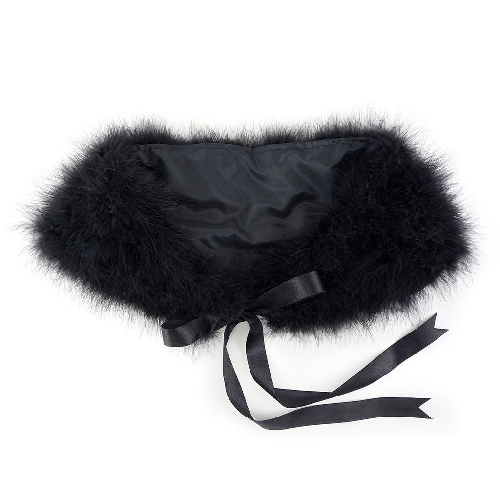 Marabou Feather Shawl w/Ribbon Ties - Black - Feathers