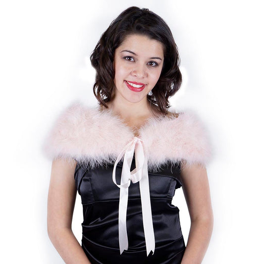 Marabou Feather Shawl w/Ribbon Ties - Champagne - Feathers