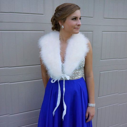 Marabou Feather Shawl w/Ribbon Ties - Ivory - Feathers