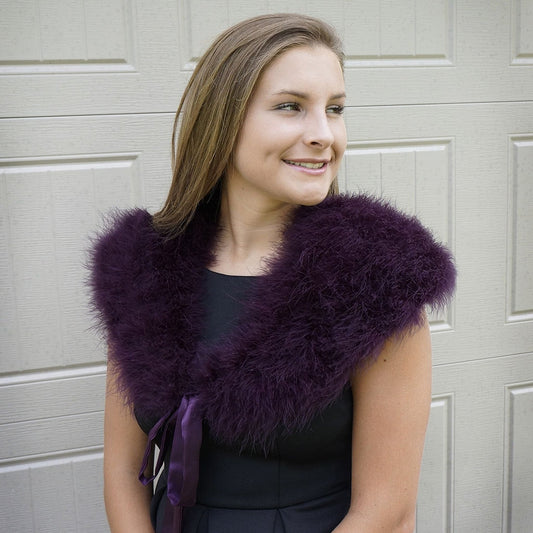 Marabou Feather Shawl w/Ribbon Ties Plum - Feathers