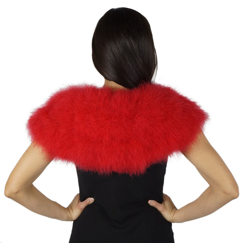 Marabou Feather Shawl w/Ribbon Ties - Red - Feathers