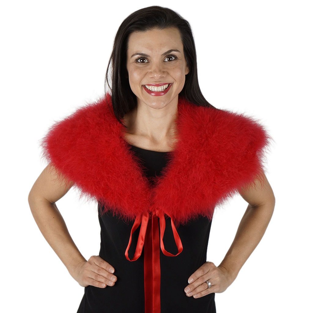 Marabou Feather Shawl w/Ribbon Ties - Red - Feathers