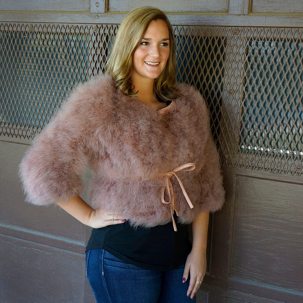 Marabou Jacket w/Cinch Belt Praline - Feathers