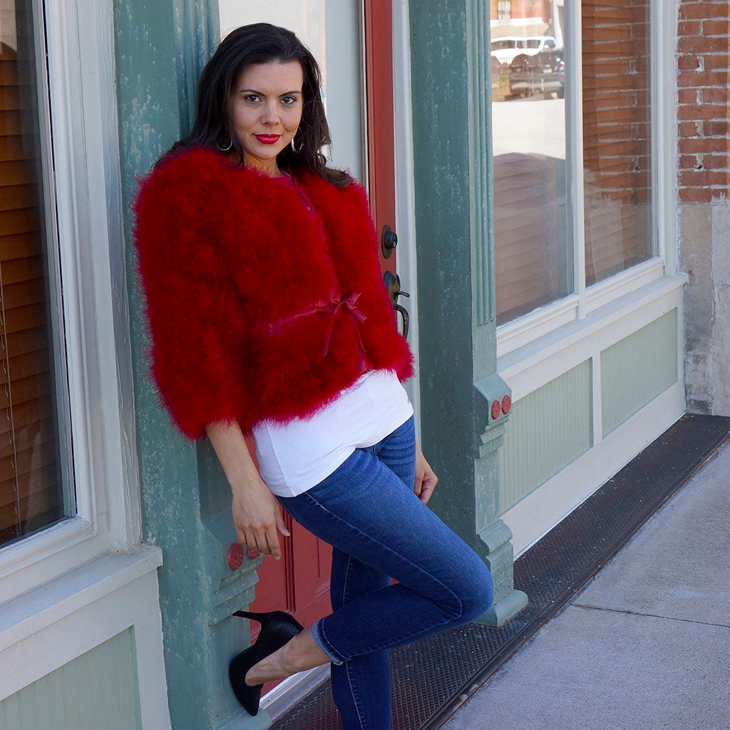 Marabou Jacket w/Cinch Belt Tango Red - Feathers