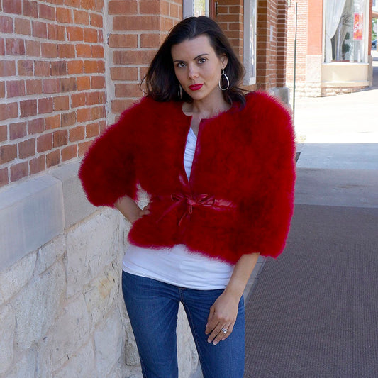 Marabou Jacket w/Cinch Belt Tango Red - Feathers