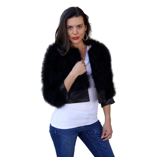 Marabou Jacket w/Pleather Trim Black - Feathers