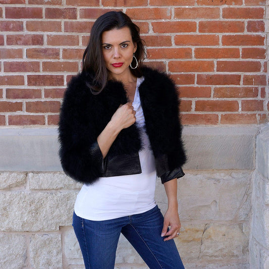Marabou Jacket w/Pleather Trim Black - Feathers