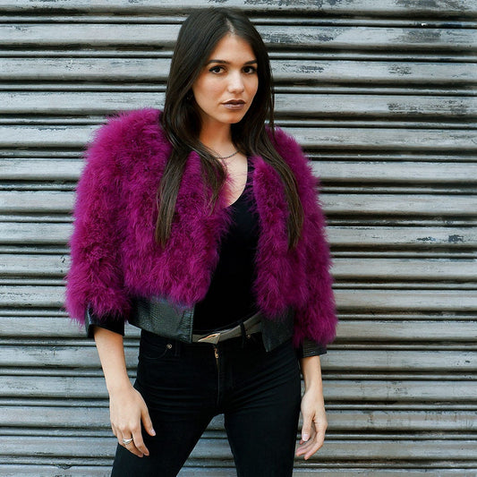 Marabou Jacket w/Pleather Trim Boysenberry - Feathers