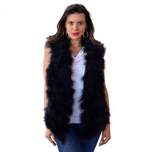 Marabou Layered Feather Vest Large - Black - Feathers