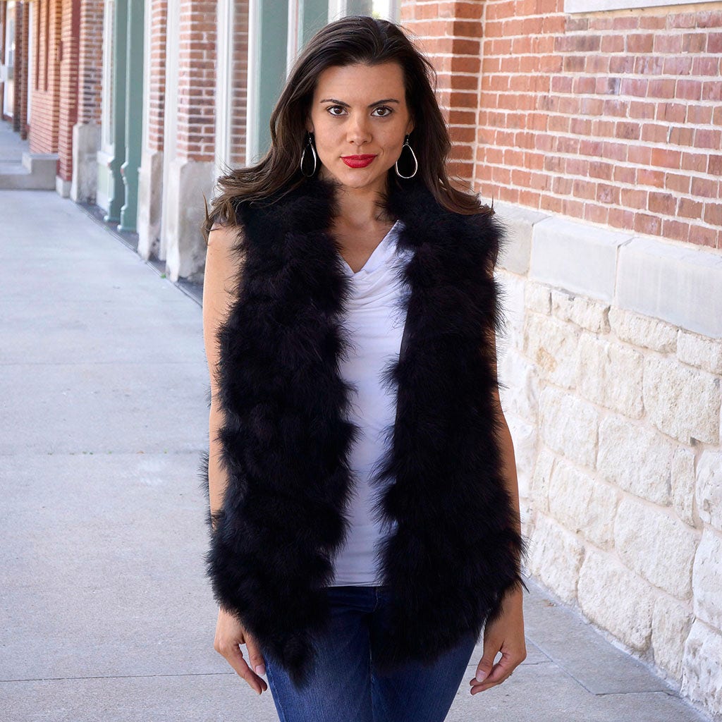 Fluffy Marabou Feather Fur Gilet, hot Black, Ostrich Feather Gilet/ Vest