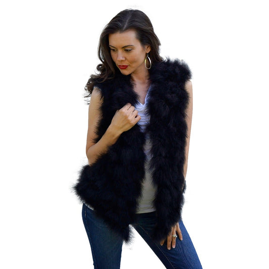 Marabou Layered Feather Vest Medium - Black - Feathers