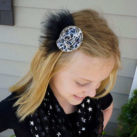 Marabou Ostrich Feather Clip w/Ribbon Black/Silver/White - Feathers