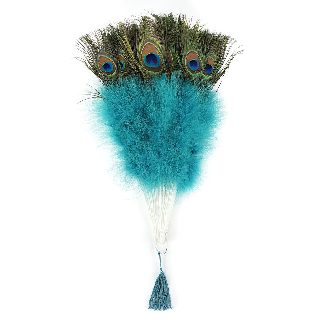 Marabou-Peacock Feather Fan - Dark Aqua - Feathers