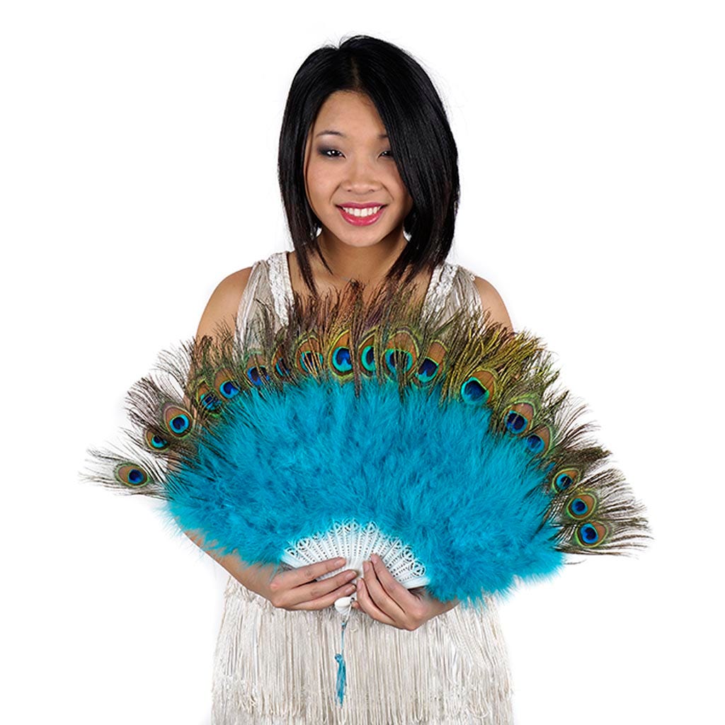 Marabou-Peacock Feather Fan - Dark Aqua - Feathers