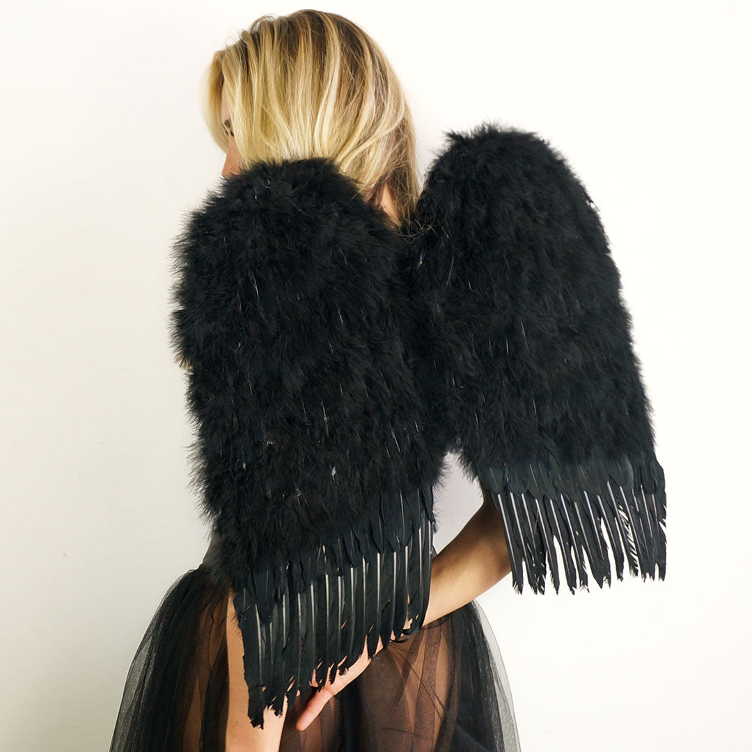 Medium Angel Costume Wings-Black - Feathers