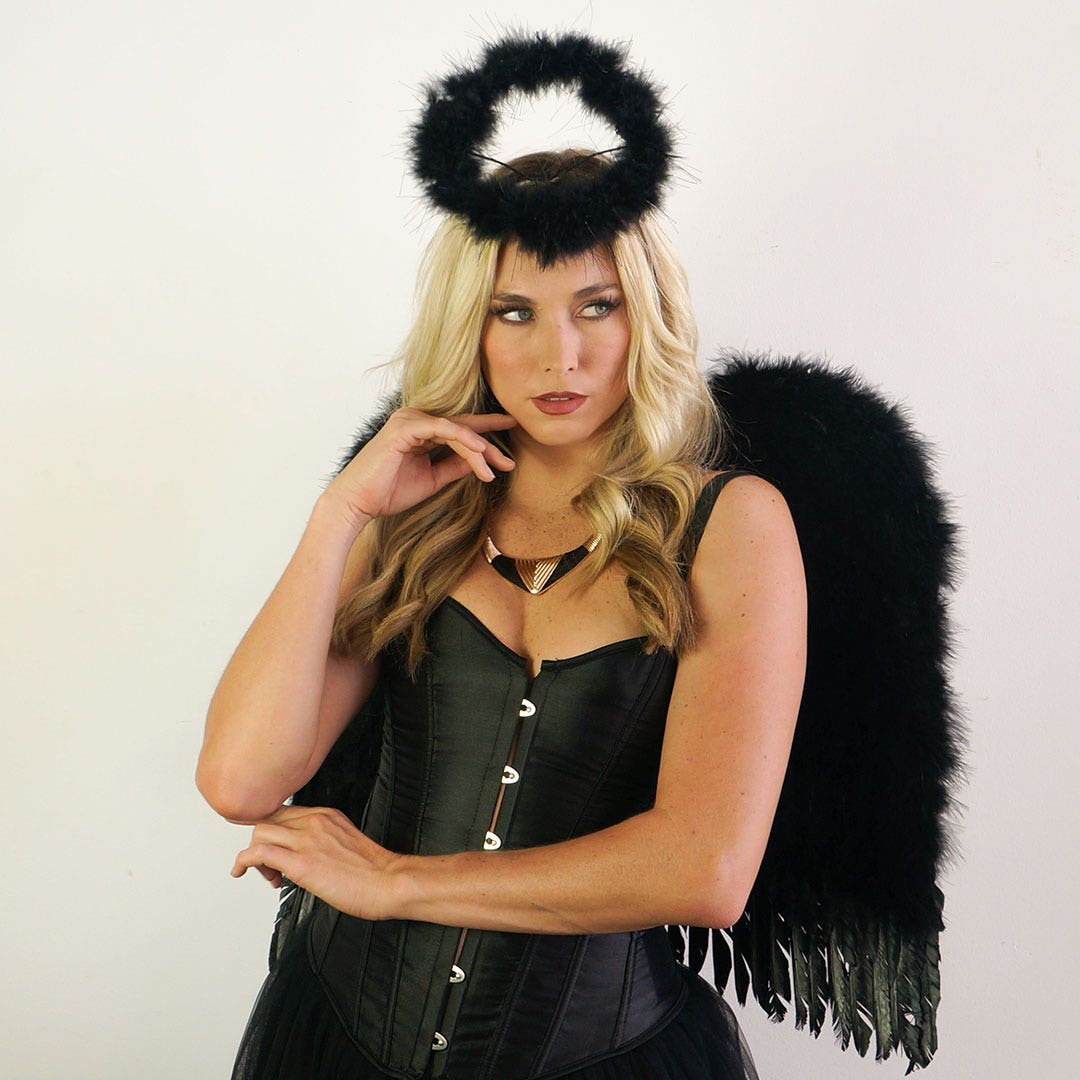 Medium Angel Costume Wings-Black - Feathers