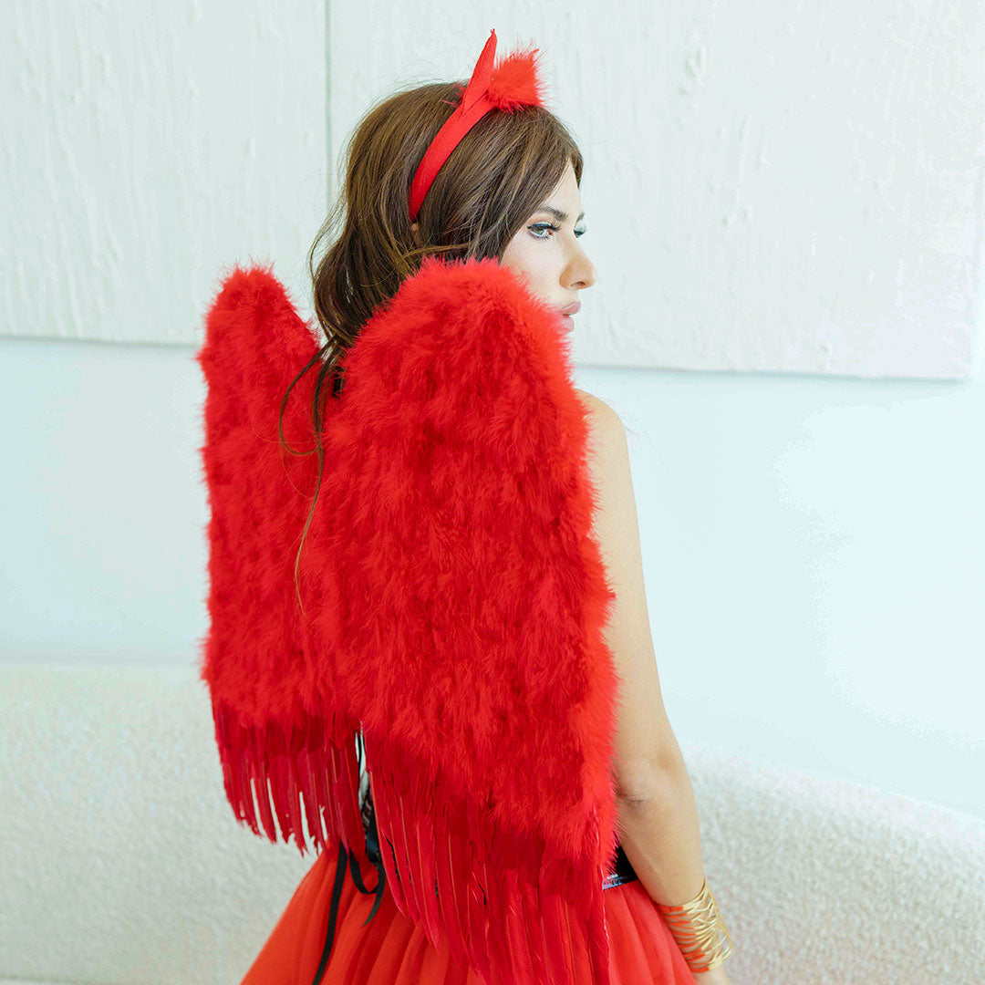 Medium Angel Costume Wings - Red - Feathers