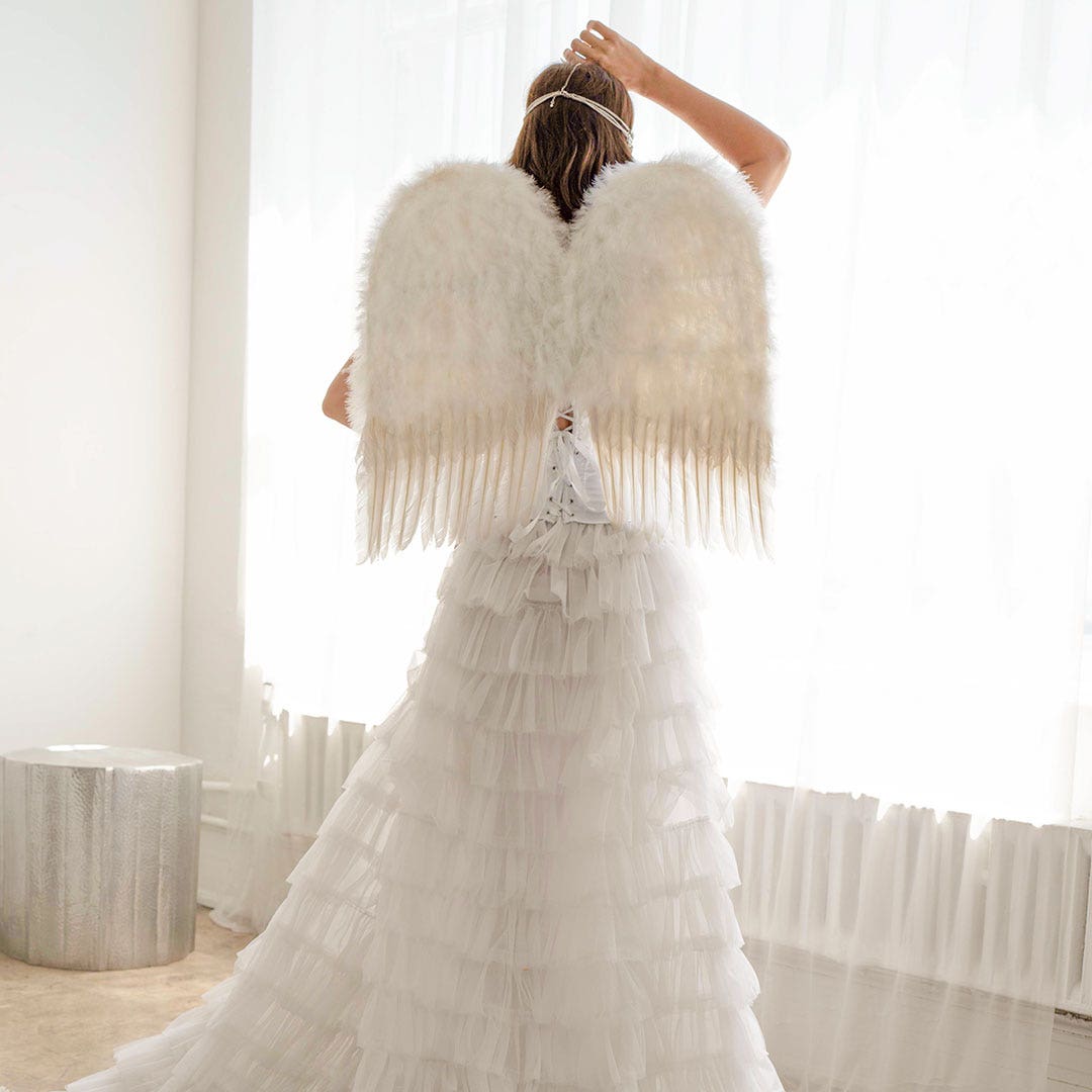 Medium Angel Costume Wings - White - Feathers