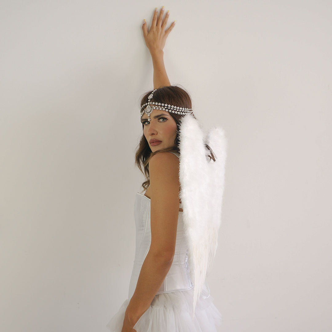 Medium Angel Costume Wings - White - Feathers