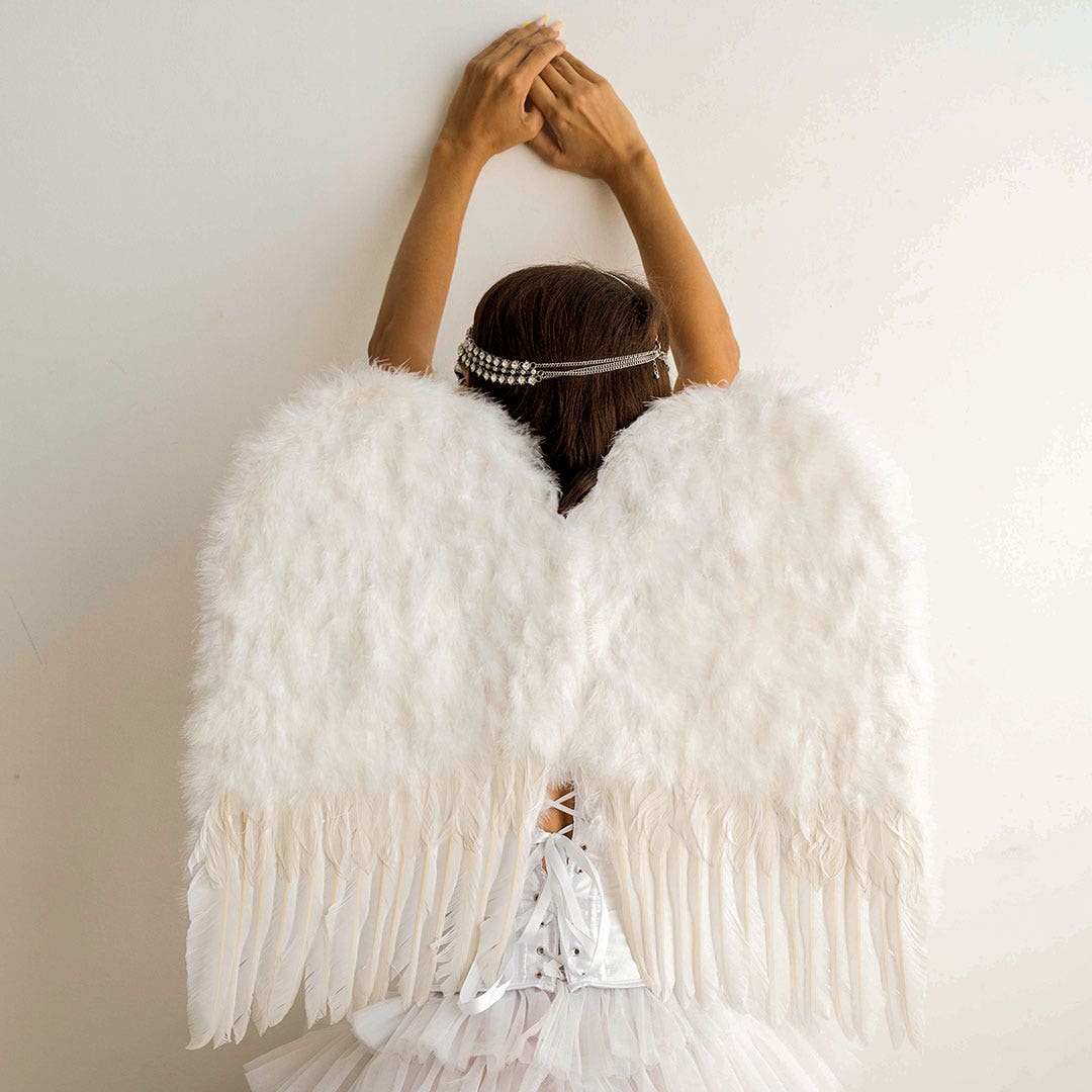 Medium Angel Costume Wings - White - Feathers