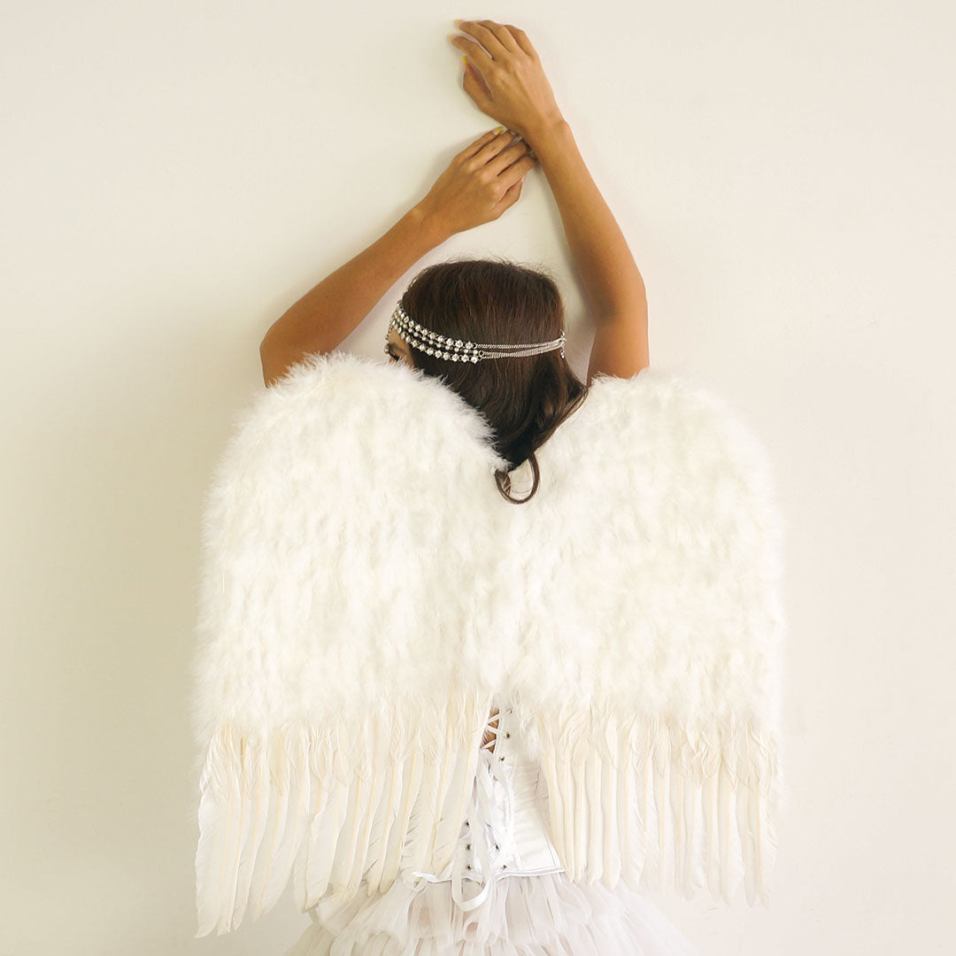 Medium Angel Costume Wings - White - Feathers