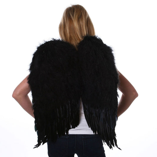 Medium Black Angel Costume Wings - Halloween and Cosplay Feather Wings for Adults Teens and Children - Feathers