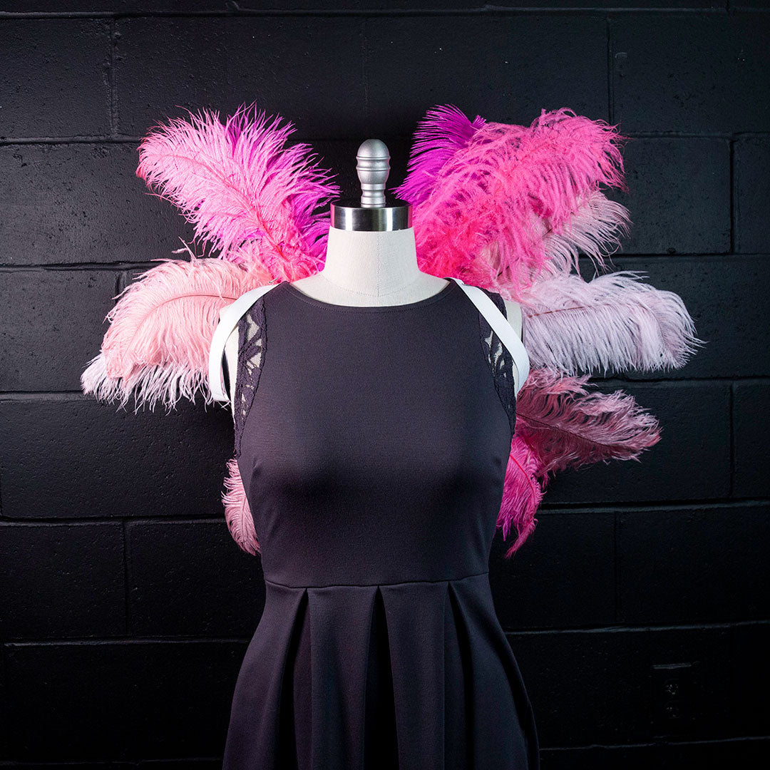 Medium Upcycled Ostrich Feather Costume Wings - Flamingo - Feathers