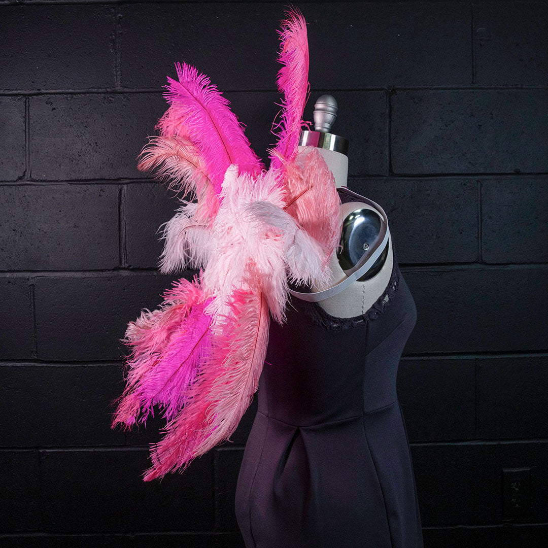 Medium Upcycled Ostrich Feather Costume Wings - Flamingo - Feathers