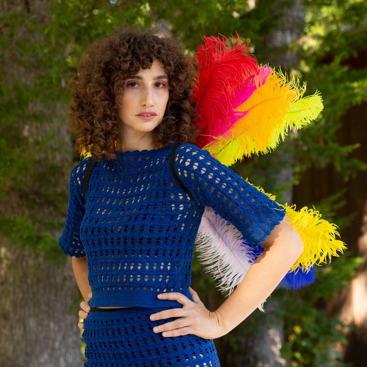 Medium Upcycled Ostrich Feather Costume Wings - Rainbow - Feathers