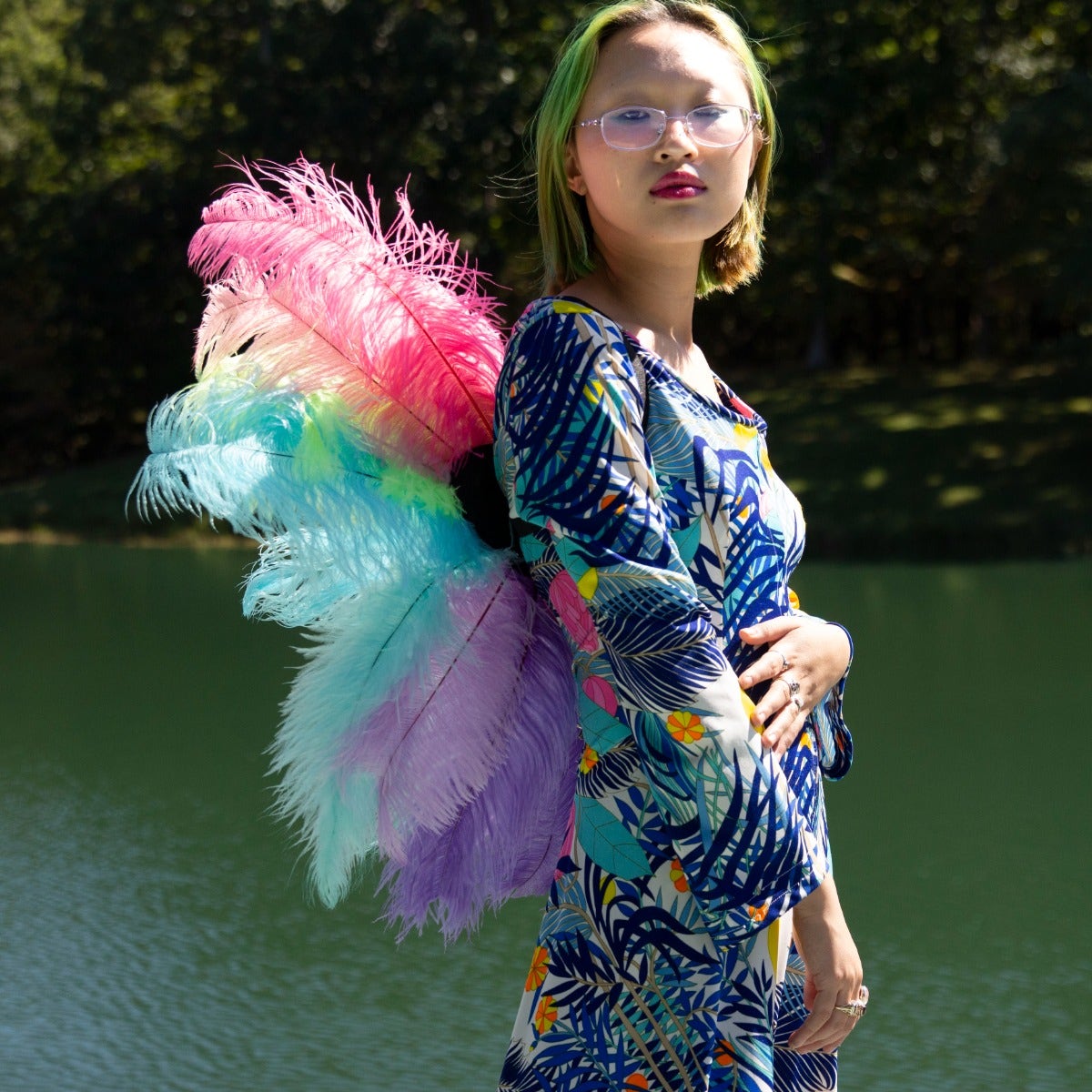 Medium Upcycled Ostrich Feather Costume Wings - Unicorn - Feathers