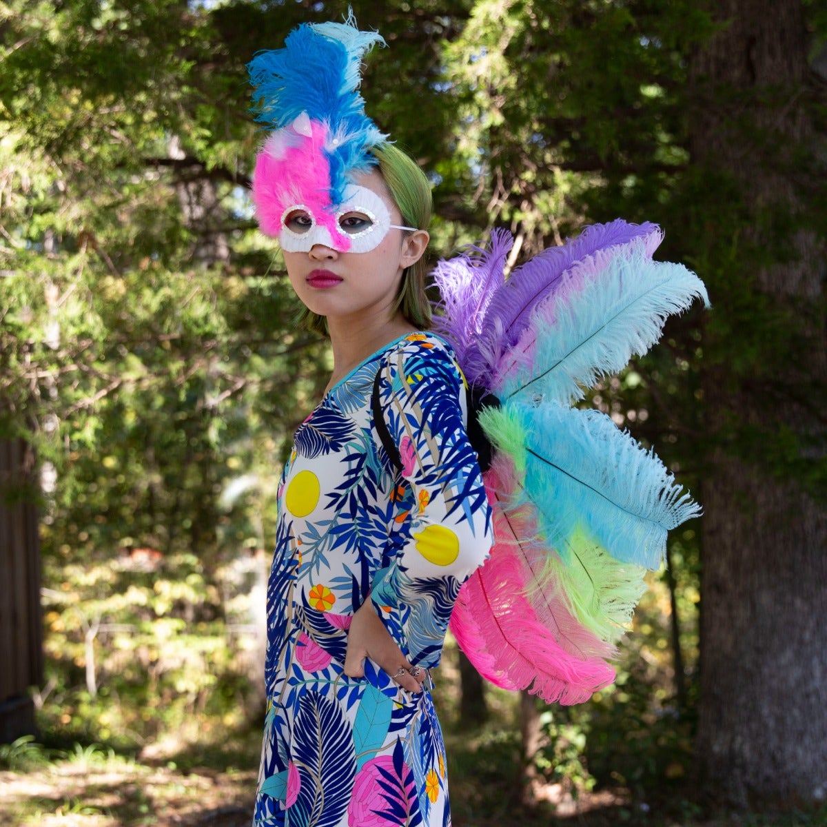 Medium Upcycled Ostrich Feather Costume Wings - Unicorn - Feathers