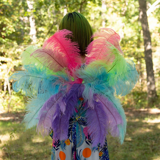 Medium Upcycled Ostrich Feather Costume Wings - Unicorn - Feathers