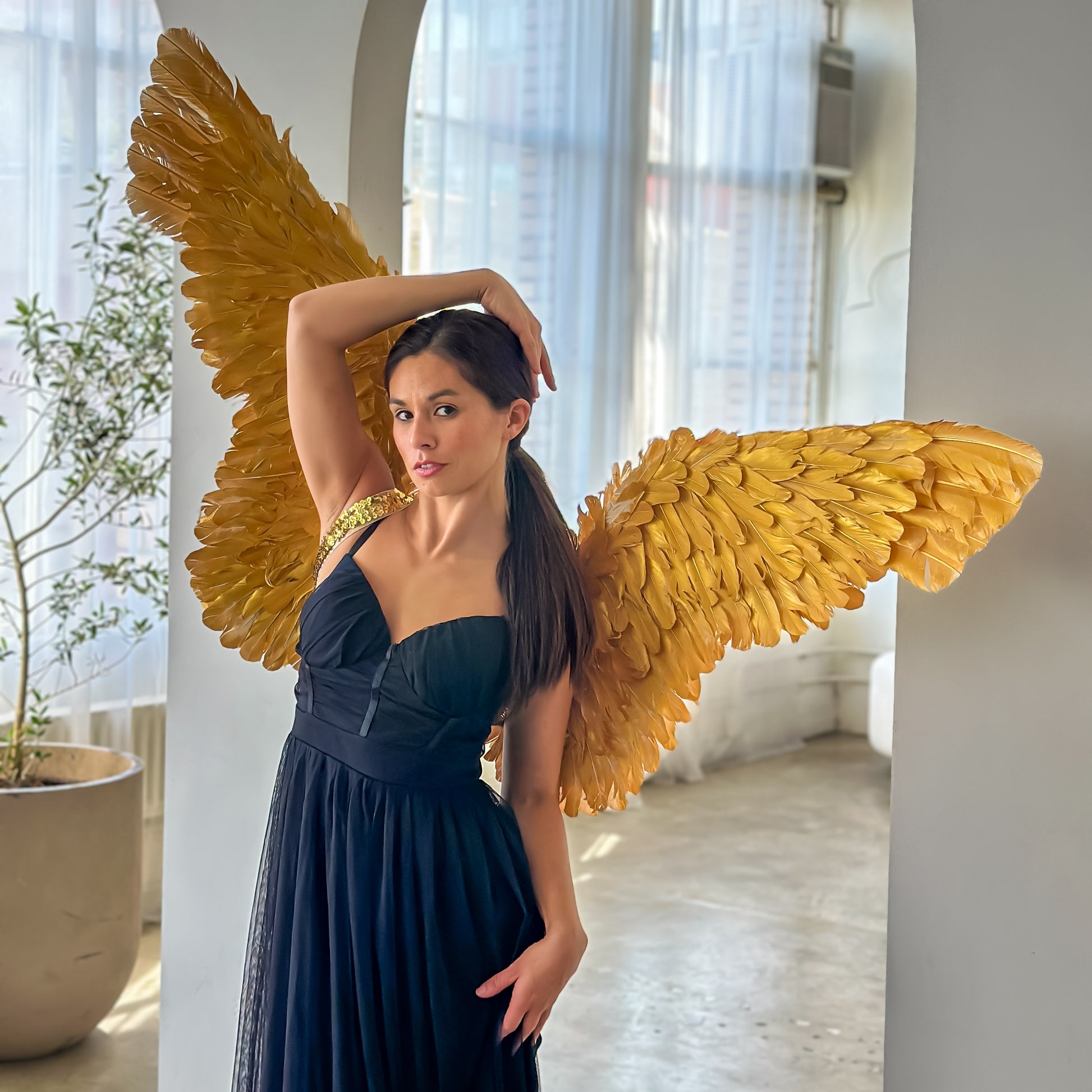 gold feather dress costume Gold Feather Fairy Costume