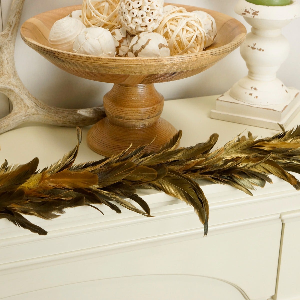 Metallic Gold Feather Garland - 50’’ - Feathers