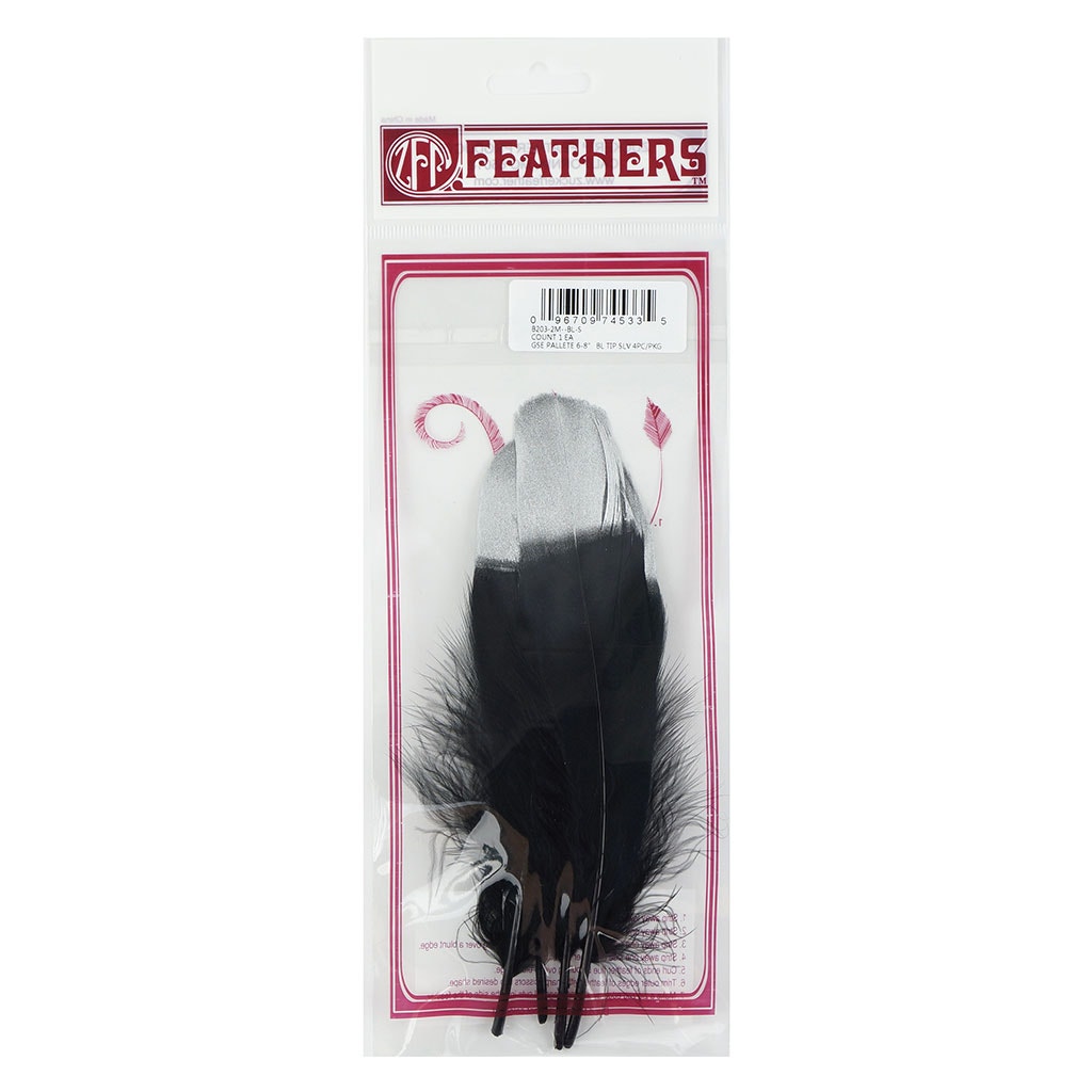 Metallic Tipped Goose Pallet Feather - Black and Silver - Feathers