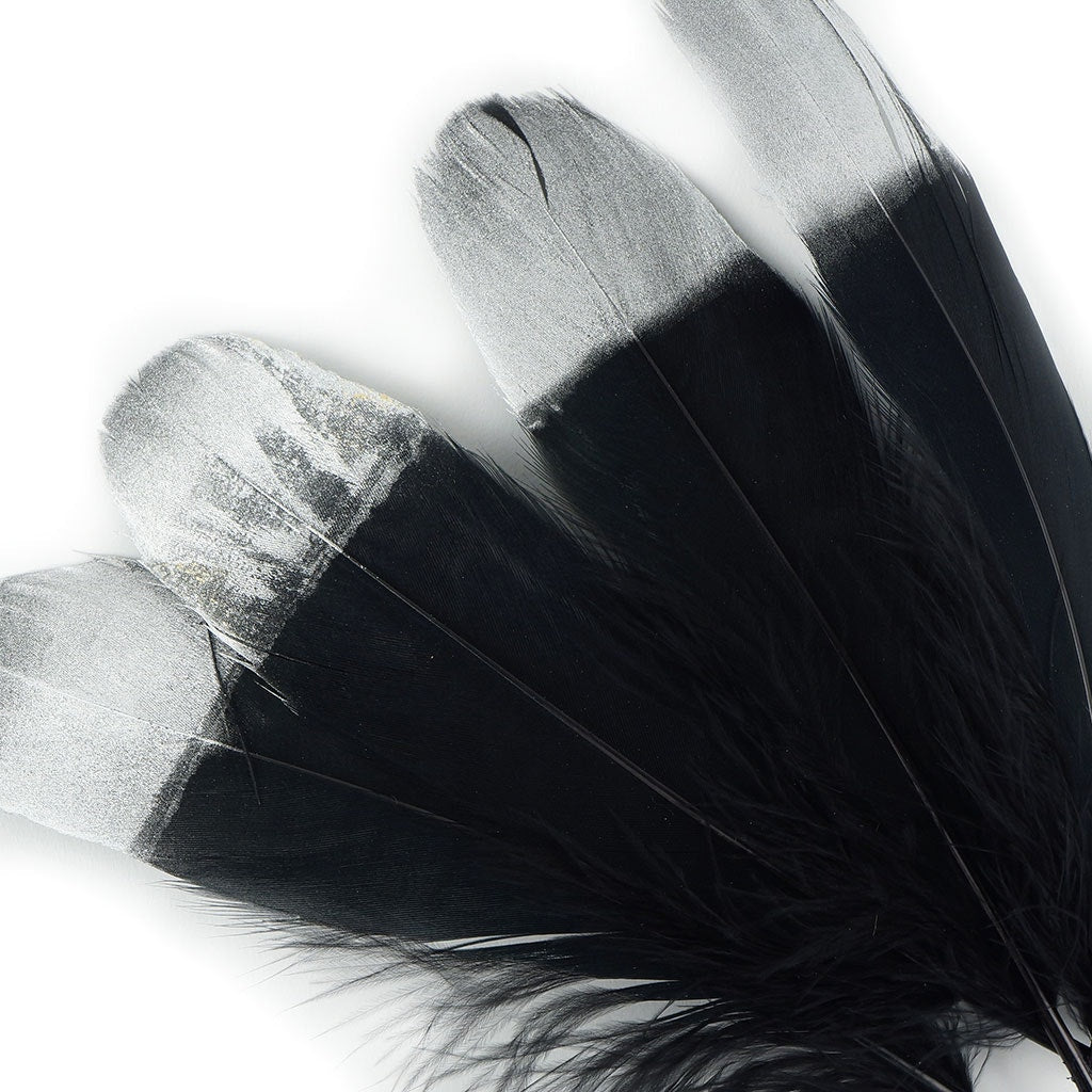 Metallic Tipped Goose Pallet Feather - Black and Silver - Feathers