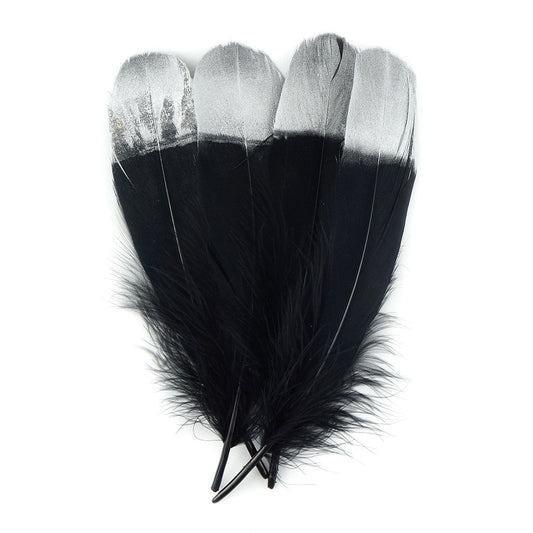 Metallic Tipped Goose Pallet Feather - Black and Silver - Feathers