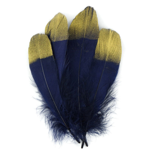 Metallic Tipped Goose Pallet Feather - Navy Blue and Gold - Feathers