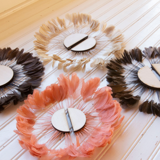 Mini Half Moon Coral Feather Wall Art Set - Feathers