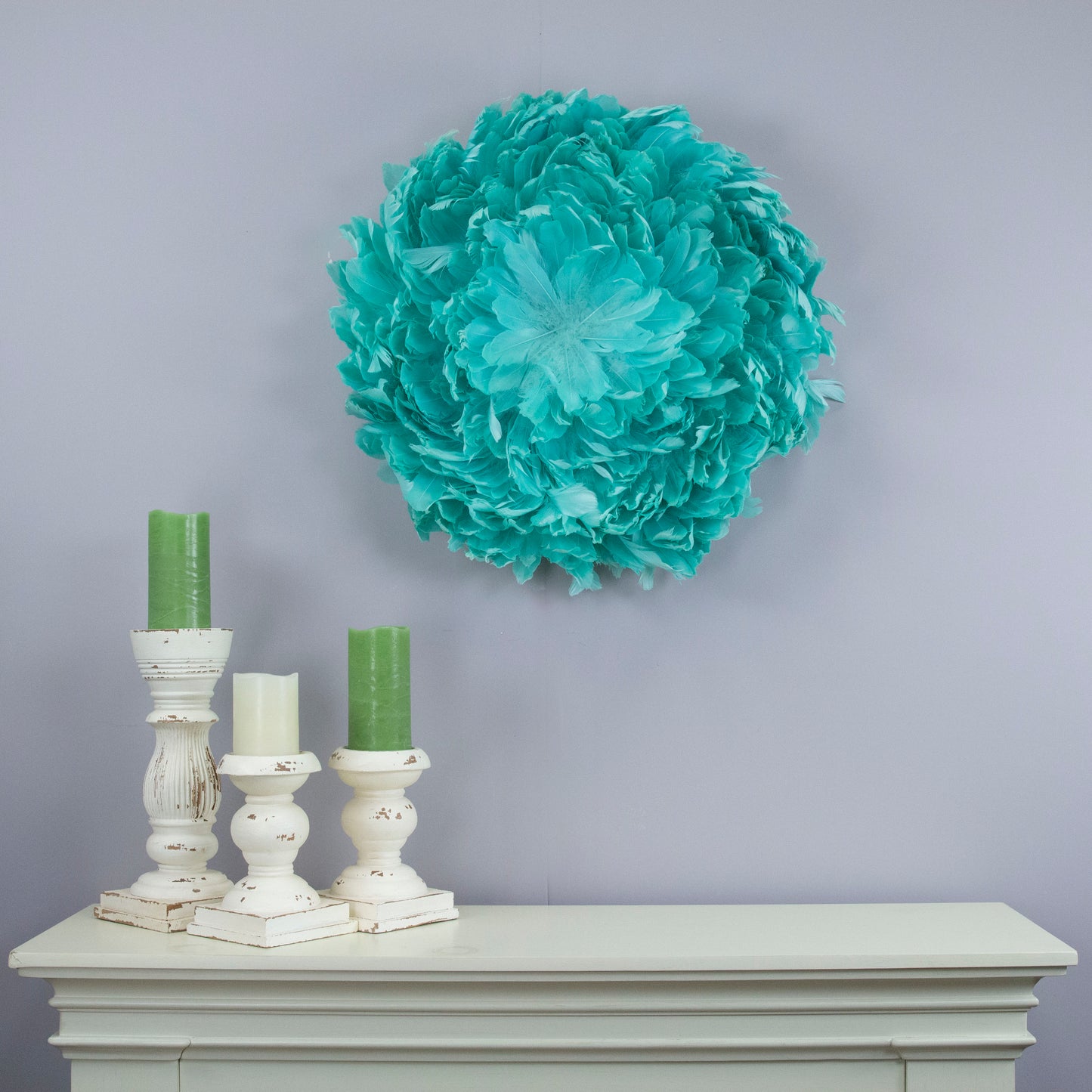 Juju Hat Nagoire Feather Wall Art 16 inch Wood Base   24-26 inch DIA --Mint