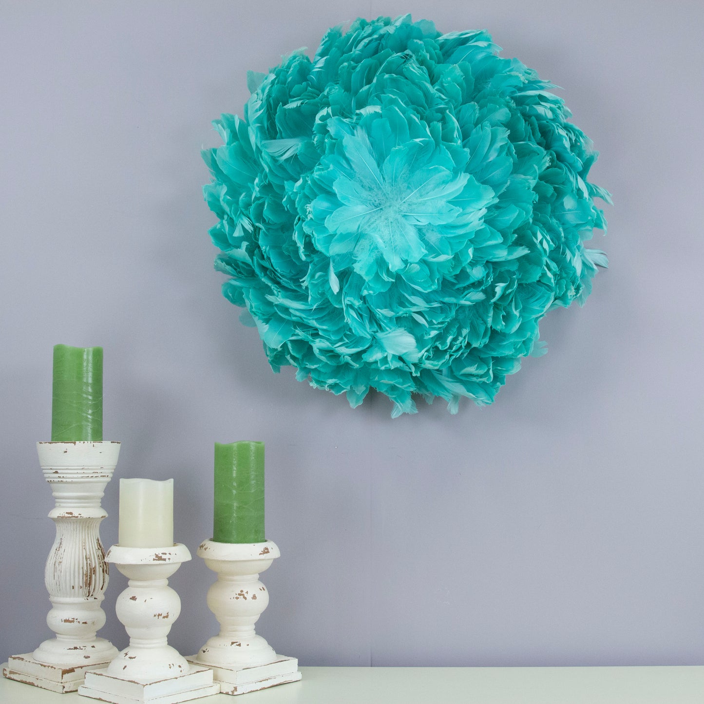 Juju Hat Nagoire Feather Wall Art 16 inch Wood Base   24-26 inch DIA --Mint