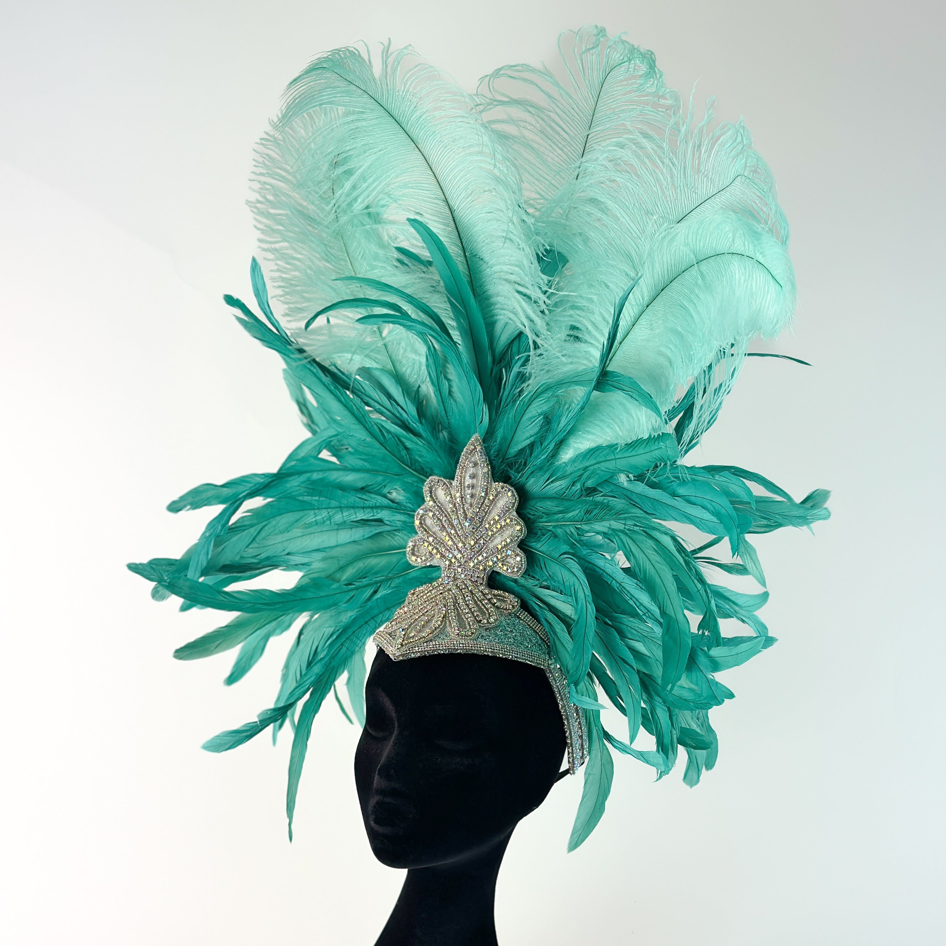 Mint Showgirl Feather Headpiece | Seafoam Green Showgirl Headdress