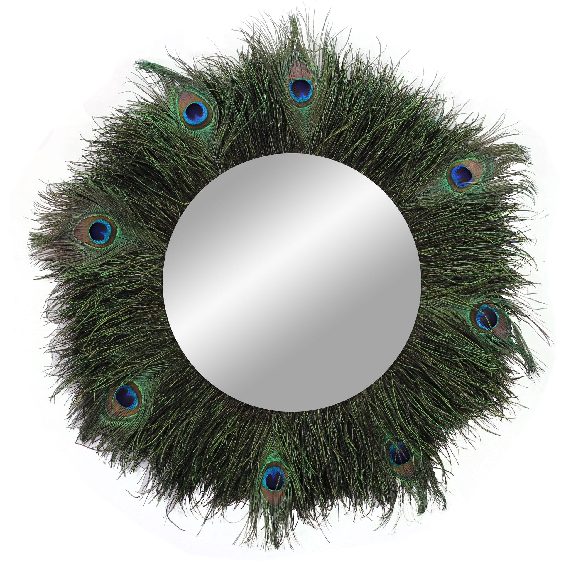 Mirror 12’’ with Peacock Flue and Eyes 24” Dia - Feathers