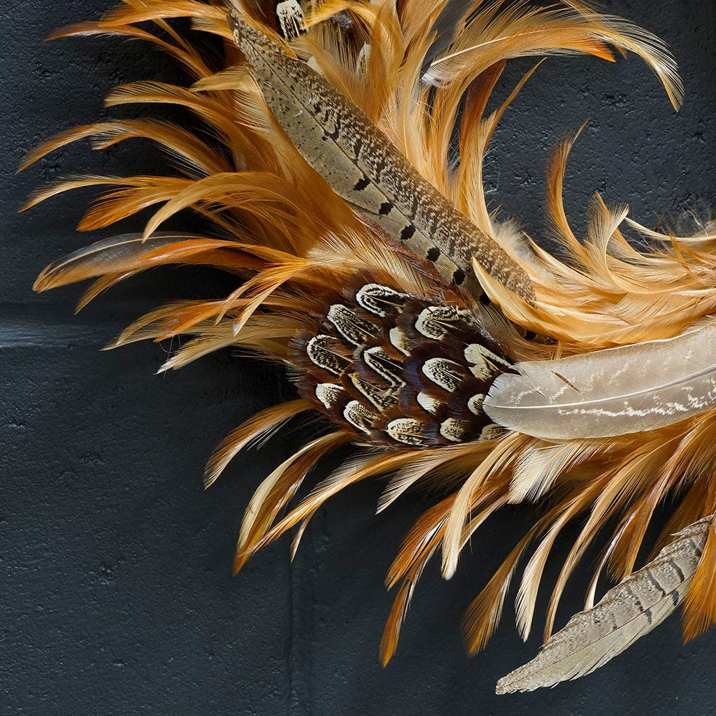 Natural Hackle and Pheasant Feather Wreath - Feathers