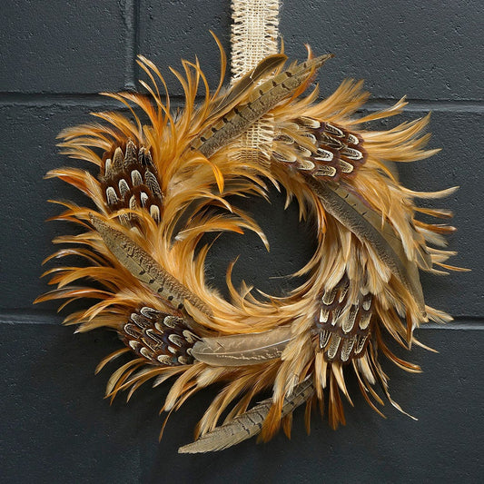 Natural Hackle and Pheasant Feather Wreath - Feathers