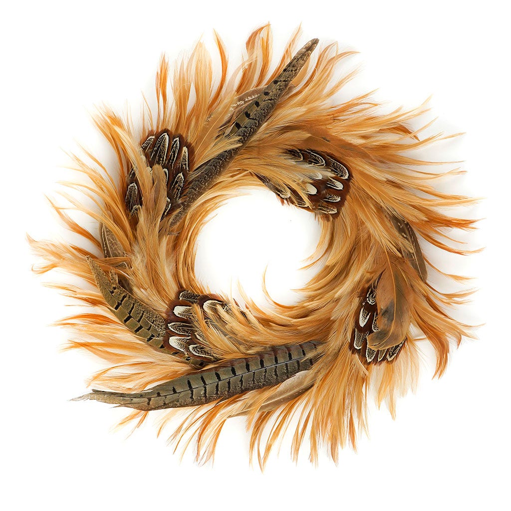 Natural Hackle and Pheasant Feather Wreath - Feathers