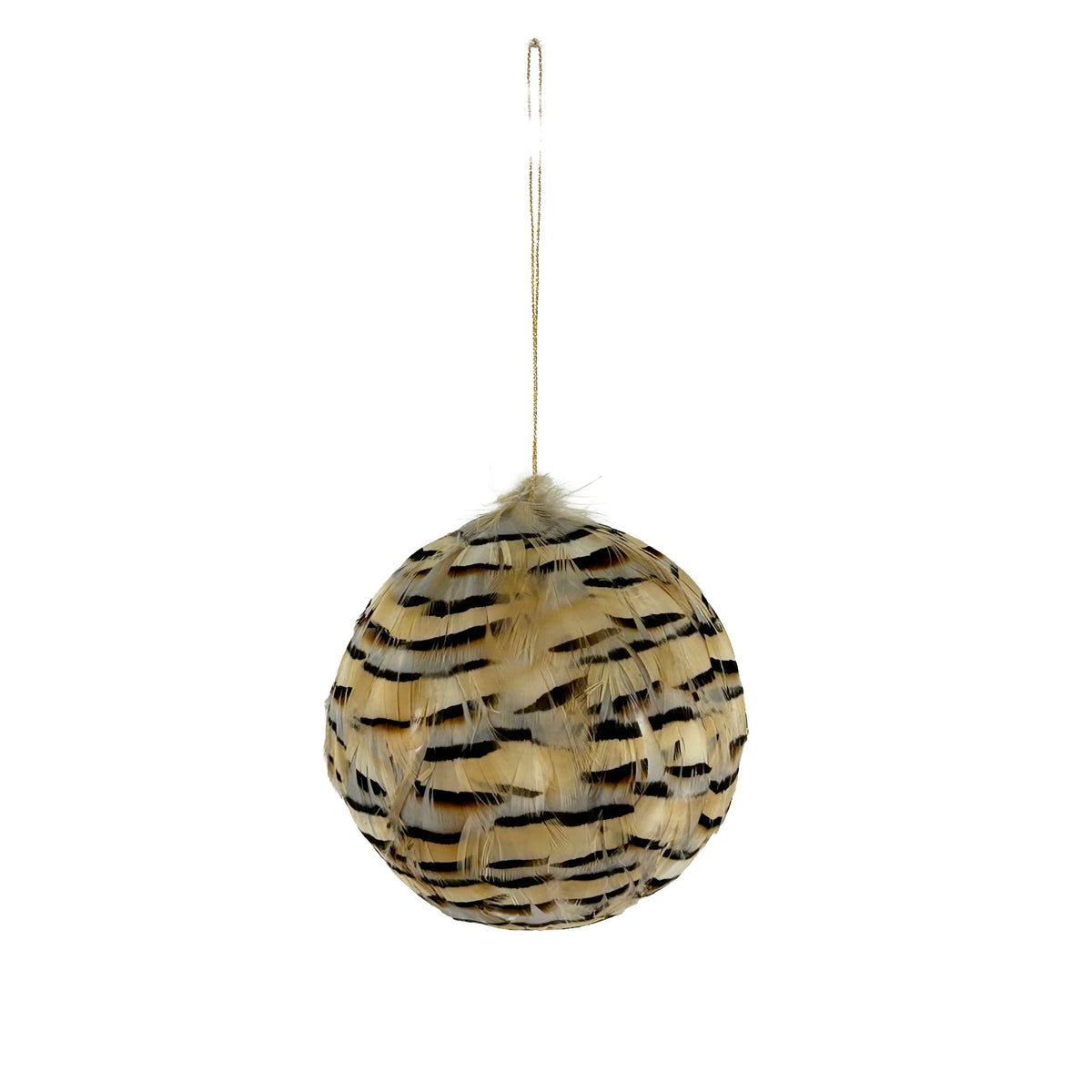 Natural partridge feather ornament 4" ball