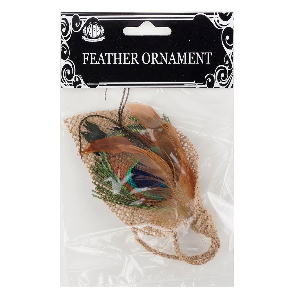Peacock Feather Teardrop Ornament - Natural